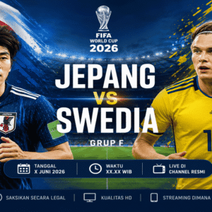 Link Nonton Jepang vs Swedia gratis dan legal. Simak prediksi skor, analisis pertandingan, pemain kunci, penentuan Grup F Piala Dunia 2026.