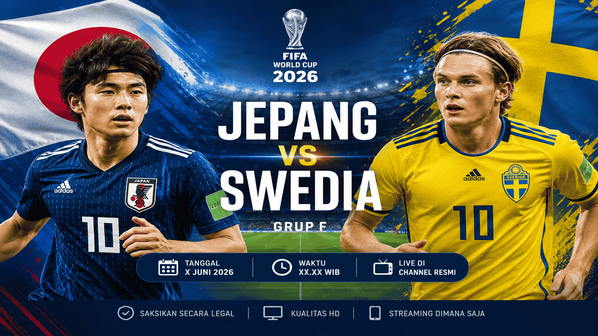 Link Nonton Jepang vs Swedia gratis dan legal. Simak prediksi skor, analisis pertandingan, pemain kunci, penentuan Grup F Piala Dunia 2026.