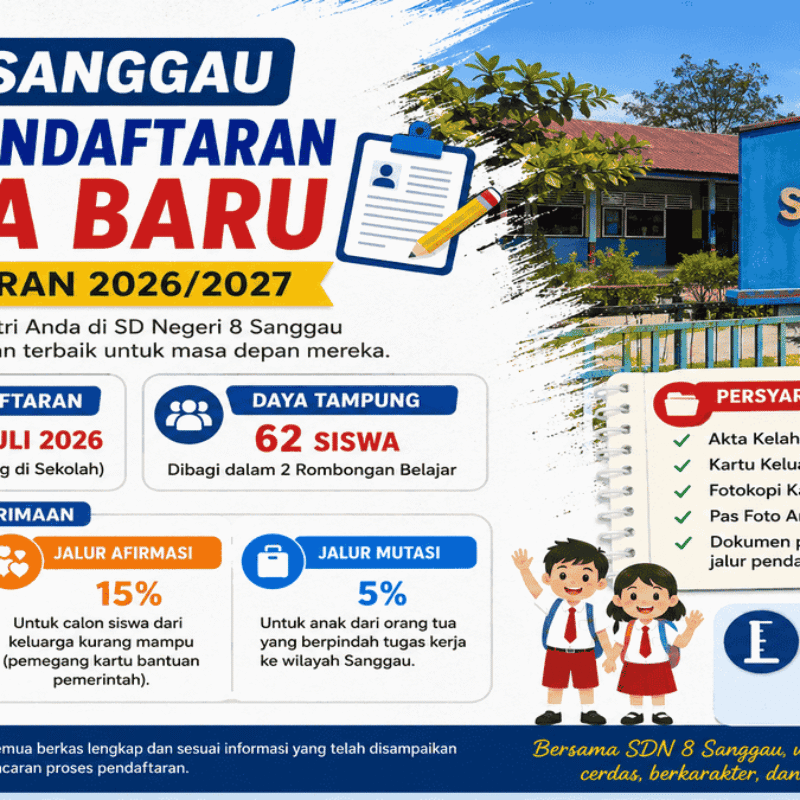 SDN 8 Sanggau Buka Pendaftaran Siswa Baru 2026
