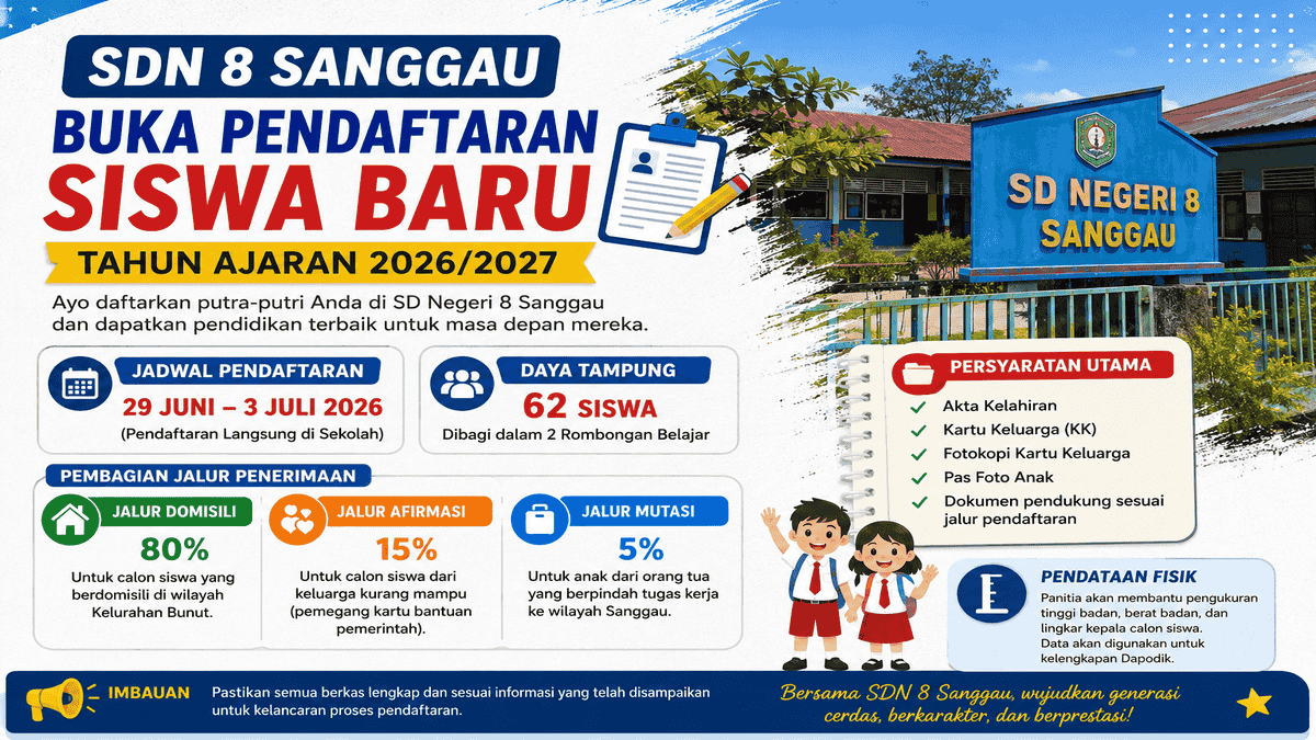 SDN 8 Sanggau Buka Pendaftaran Siswa Baru 2026