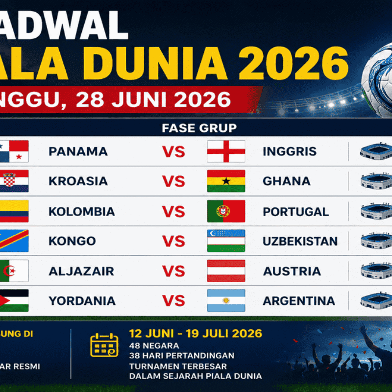 Jadwal Piala Dunia 28 Juni 2026: Argentina, Inggris hingga Portugal Siap Bertanding