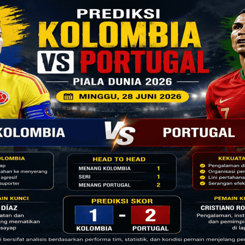Link Nonton Kolombia vs Portugal Gratis: Live Streaming Piala Dunia 2026 Minggu 28 Juni