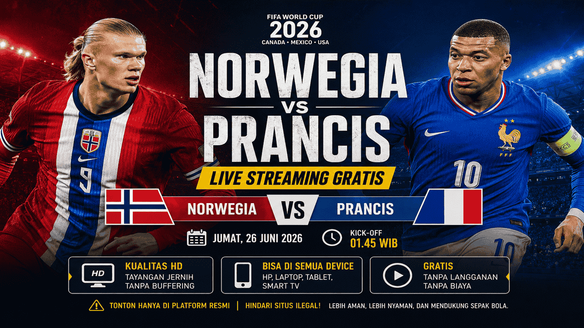 Link Live Streaming Norwegia vs Prancis Gratis: Nonton Siaran Langsung Piala Dunia 2026