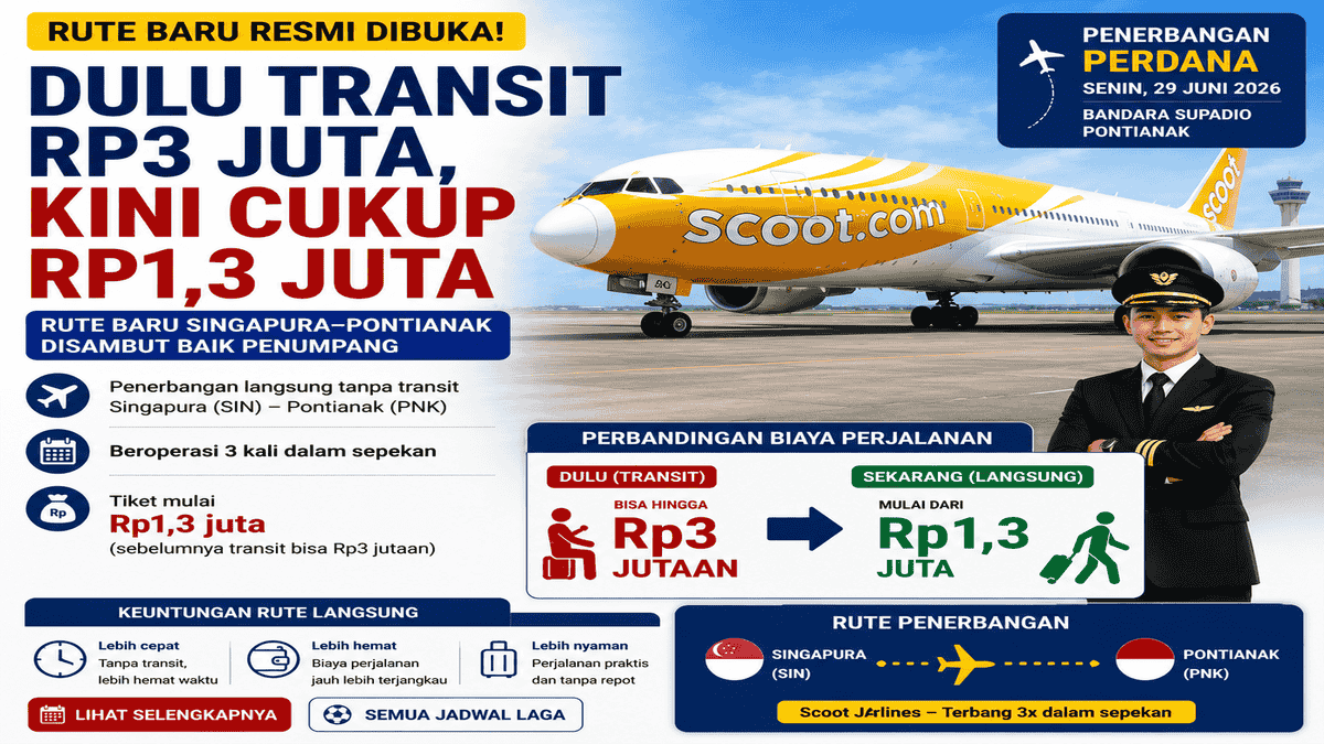 Tak Perlu Transit Lagi! Tiket Singapura Pontianak Kini Mulai Rp1,3 Juta