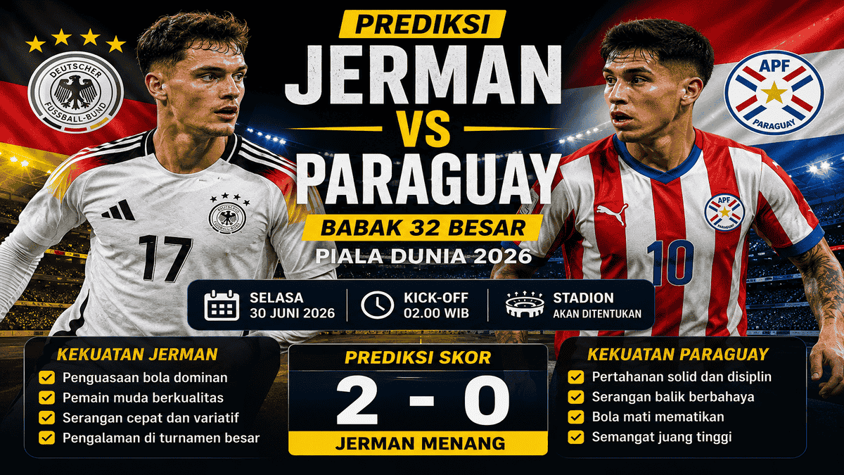 Nonton Jerman vs Paraguay Gratis:  Live Streaming Babak 32 Besar Piala Dunia 2026 Malam Ini