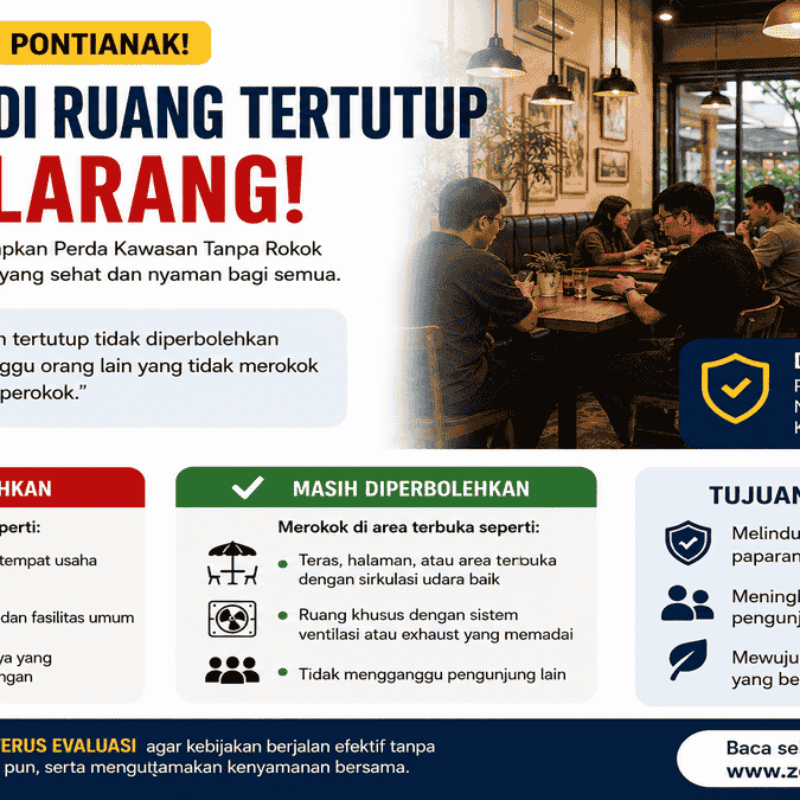 aturan baru larangan merokok di ruang tertutup Kota Pontianak berdasarkan Perda Kawasan Tanpa Rokok 2026.