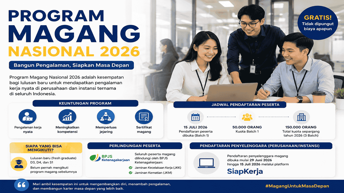 Pendaftaran Magang Nasional 2026 Resmi Dibuka 15 Juli, Simak Syarat dan Kuotanya