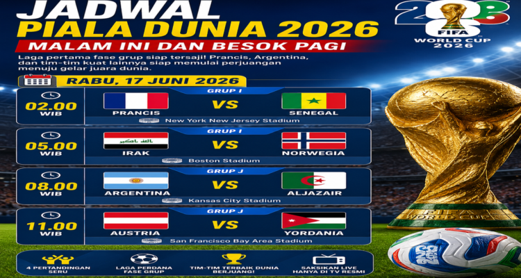 Jadwal Piala Dunia 2026 Hari Ini: Prancis vs Senegal, Argentina Tantang Aljazair