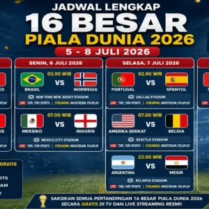 Jadwal Lengkap 16 Besar Piala Dunia 2026 5-8 Juli, Jam Tayang dan Cara Nonton Gratis