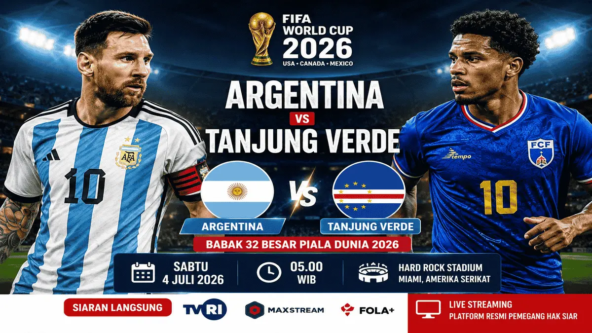 Link Nonton Argentina vs Tanjung Verde Gratis Babak 32 Besar Piala Dunia 2026