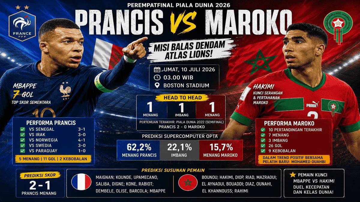 prediksi-prancis-vs-maroko-piala-dunia-2026-prediksi-skor-mbappe-vs-hakimi.webp Prediksi Prancis vs Maroko: Mampukah Atlas Lions Hentikan Mbappe? Prediksi Skor, Statistik, dan Peluang Lolos