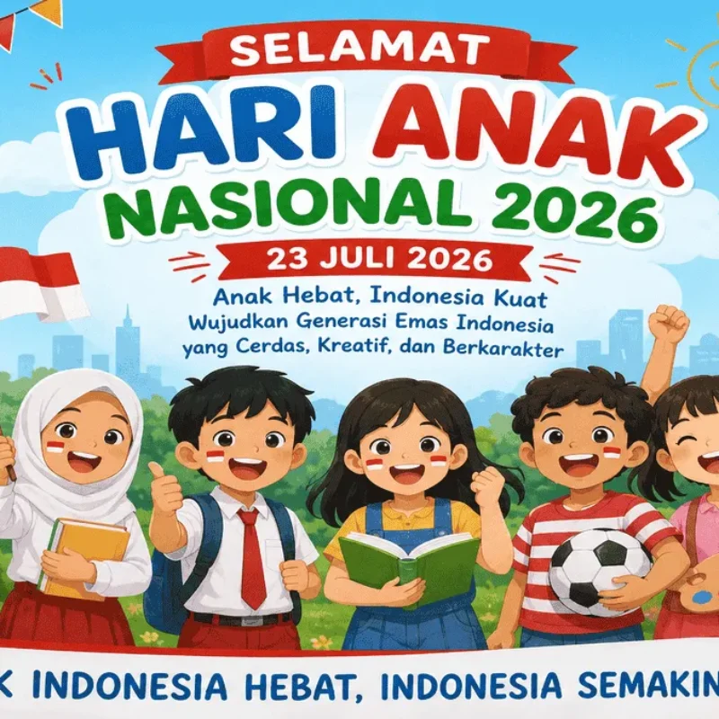 30 ucapan Hari Anak Nasional 2026 yang penuh makna, inspiratif, dan menyentuh hati. Cocok dibagikan pada peringatan Hari Anak Nasional 23 Juli melalui WhatsApp, Instagram, Facebook, hingga X.