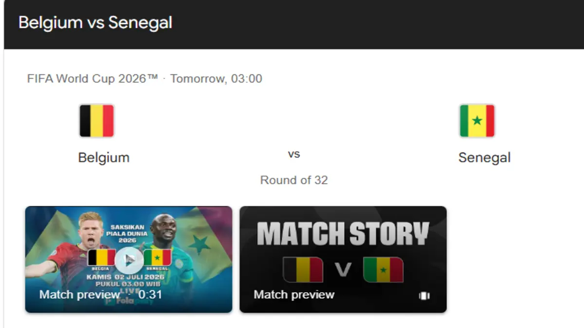 Nonton Belgia vs Senegal di 32 Besar Piala Dunia 2026