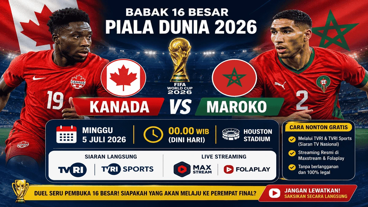 Kanada vs Maroko Jam Berapa? Jadwal, Prediksi Skor dan Link Nonton Gratis Babak 16 Besar Piala Dunia 2026