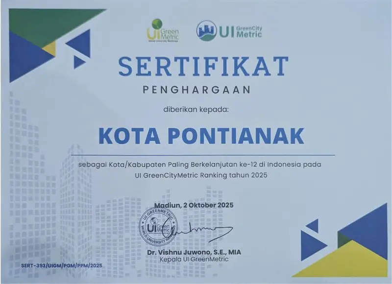 Pontianak Peringkat 12 Sebagai Kota Paling Berkelanjutan