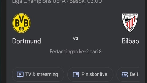 Link Nonton Siaran Langsung Borussia Dortmund vs Athletic Bilbao – Live Streaming Liga Champions 2 Oktober 2025
